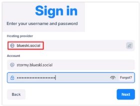 Screenshot of the login to Bluesky from a self-hosted PDS.